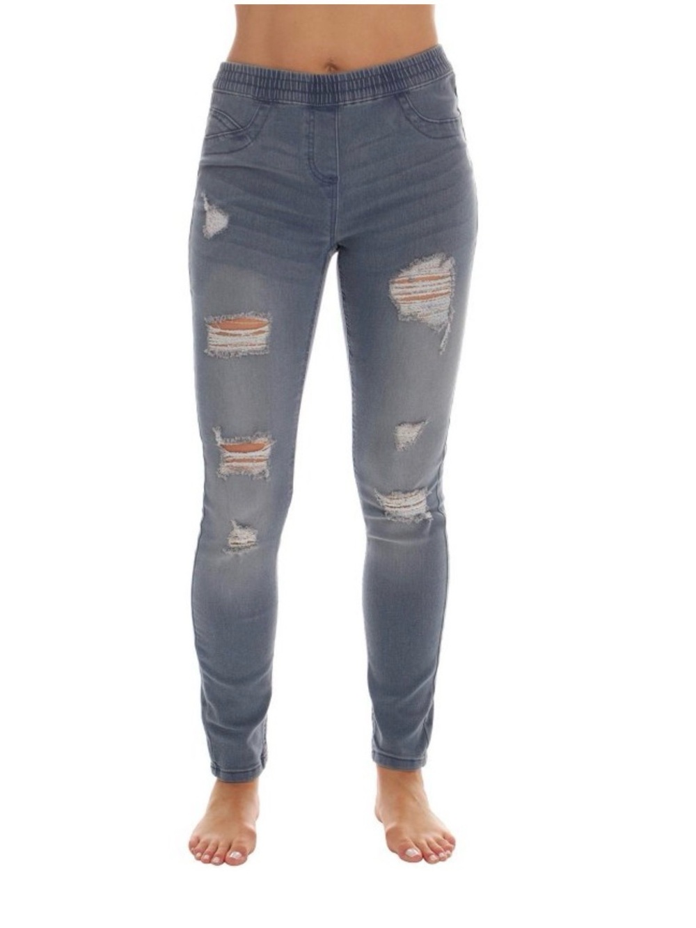 Just Love Womens XL Blue Medium Wash Elastic Waist Pull On Distressed Jeggings